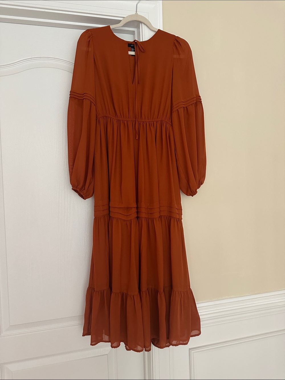 Forever 21 Rust Tiered Long-Sleeve Midi Dress